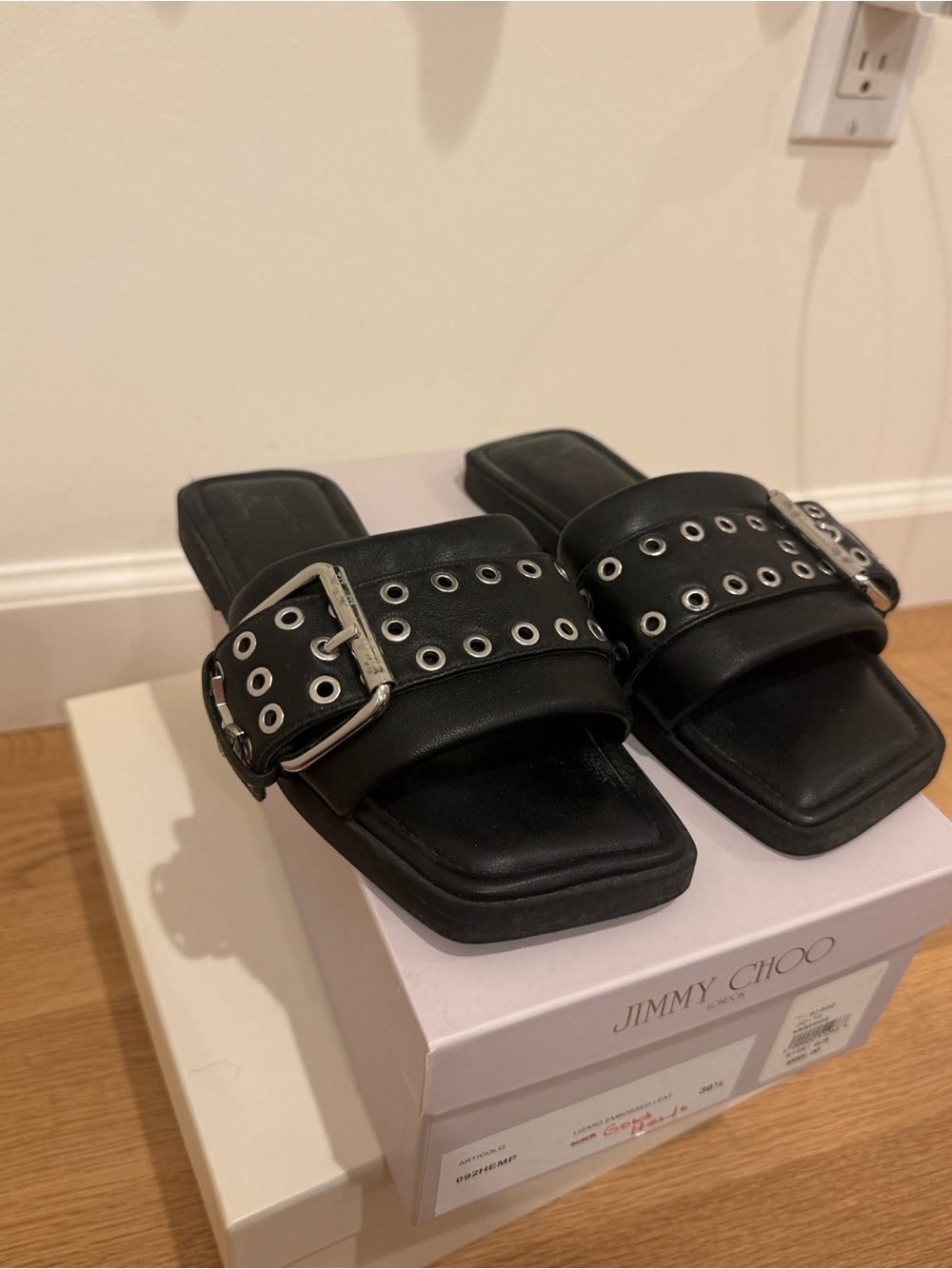 Naked Wolfe Black Buckle Grommet Slide Sandals Size 36.5